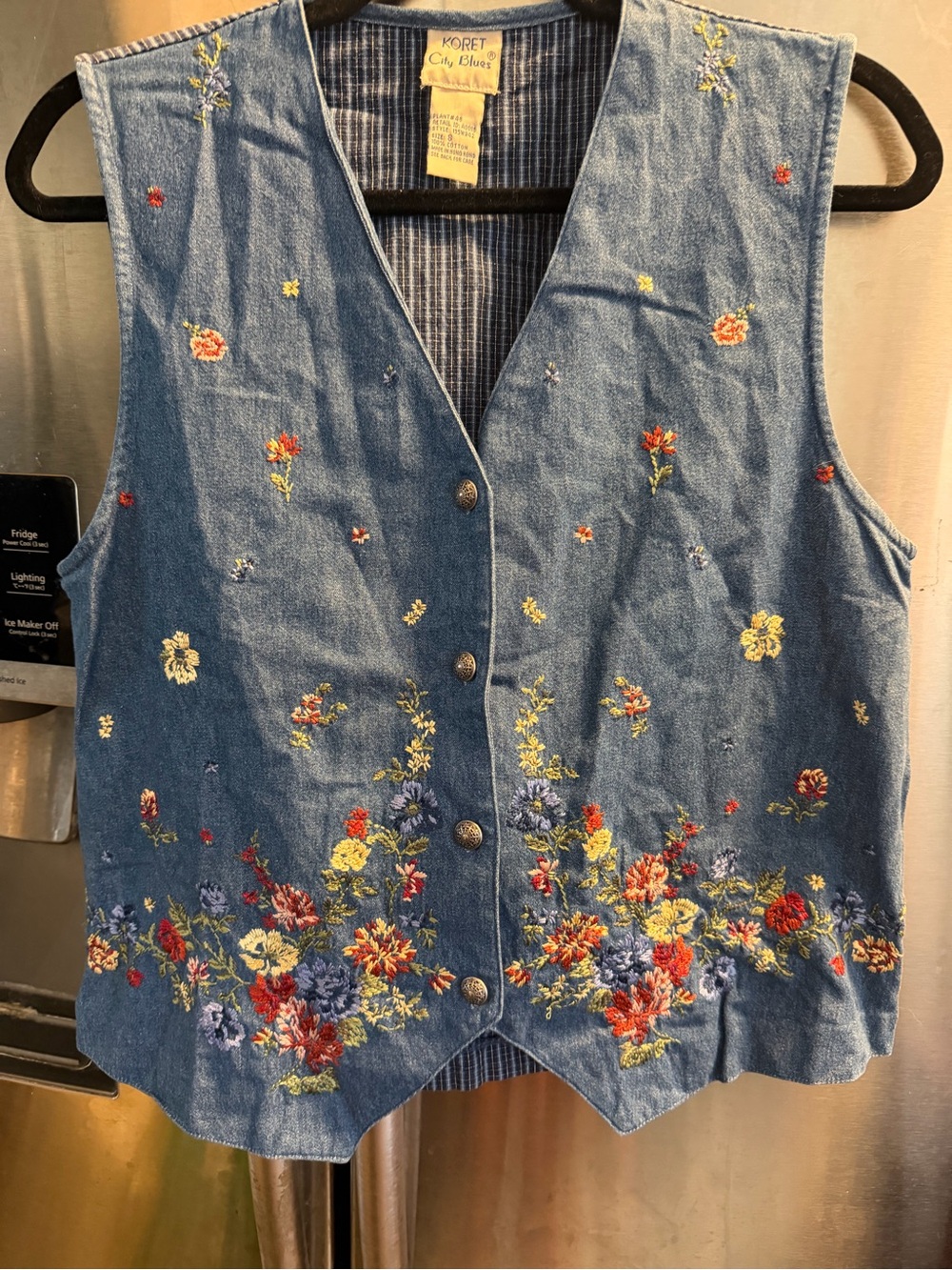Koret Blue Denim Floral Embroidered Button-Front Vest